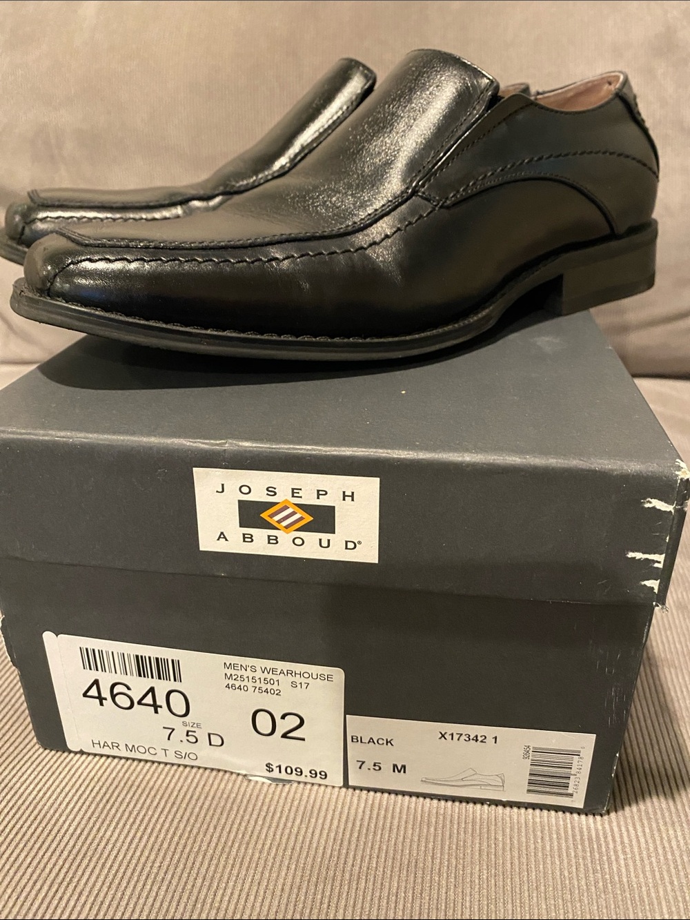 Joseph Abboud Black Leather Slip-On Moc Toe Dress Loafers